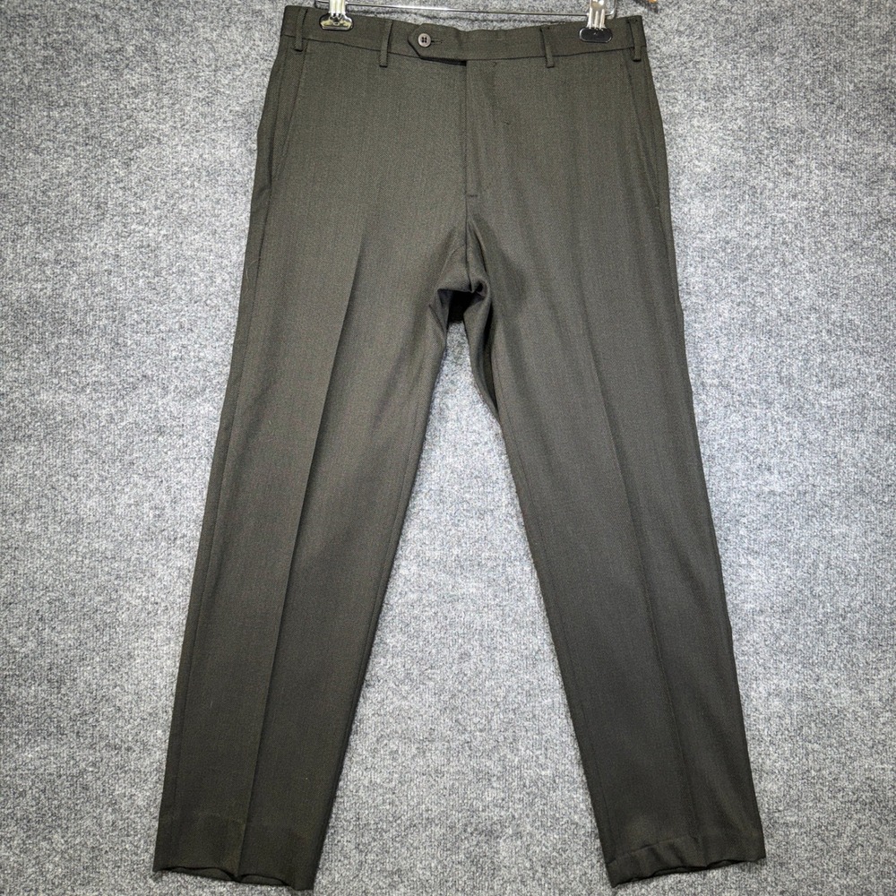 Zanella Parker Dress Pants Mens 32 Olive Green Wool Blend Flat Front Italy